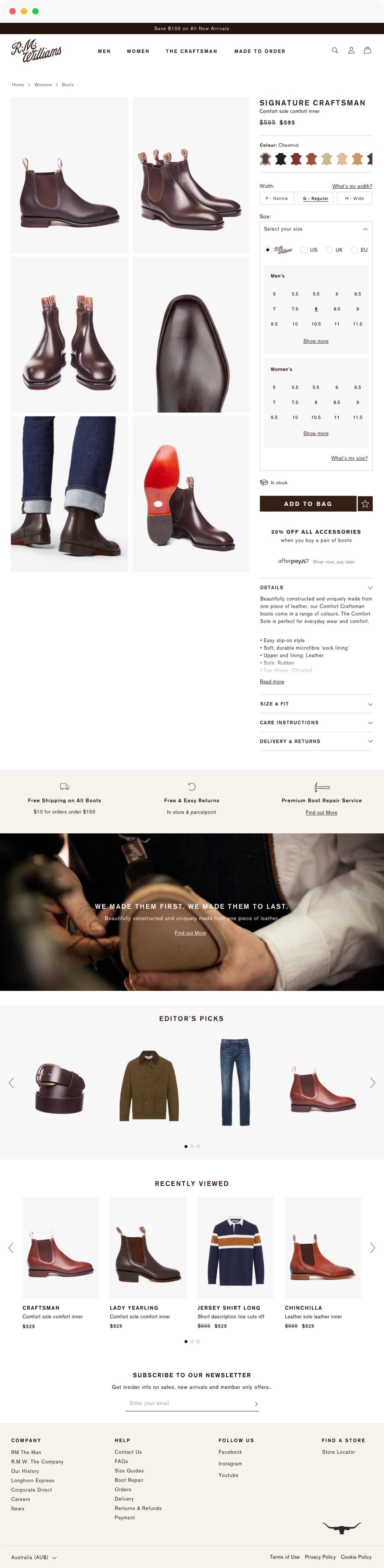 RM Williams Product Detail Page design
