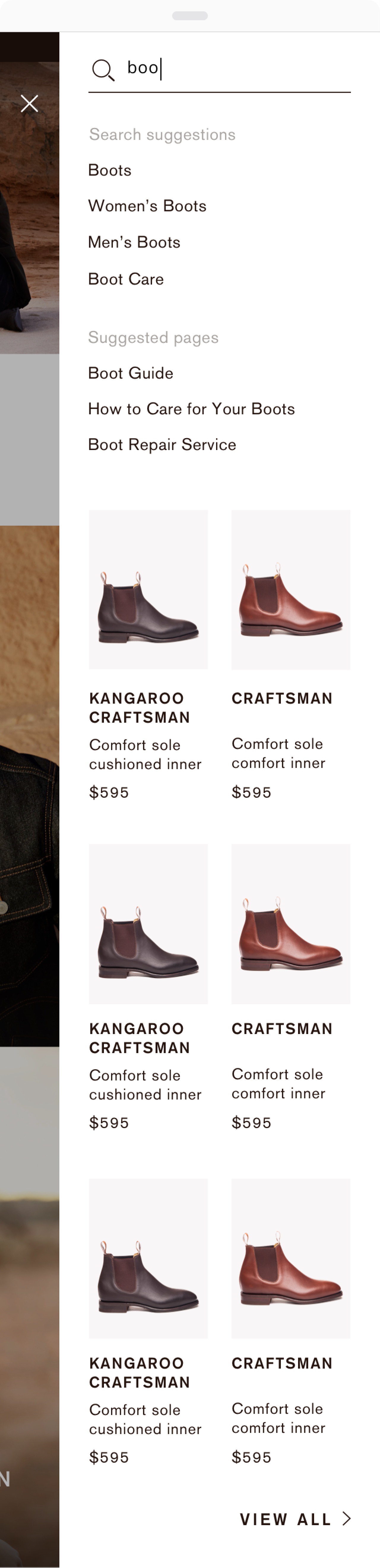 RM Williams search design
